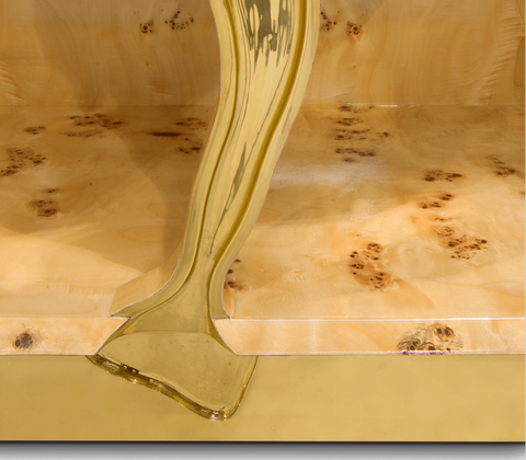 Black Gold Sideboard Cabinet with Sculptural Cracked Design