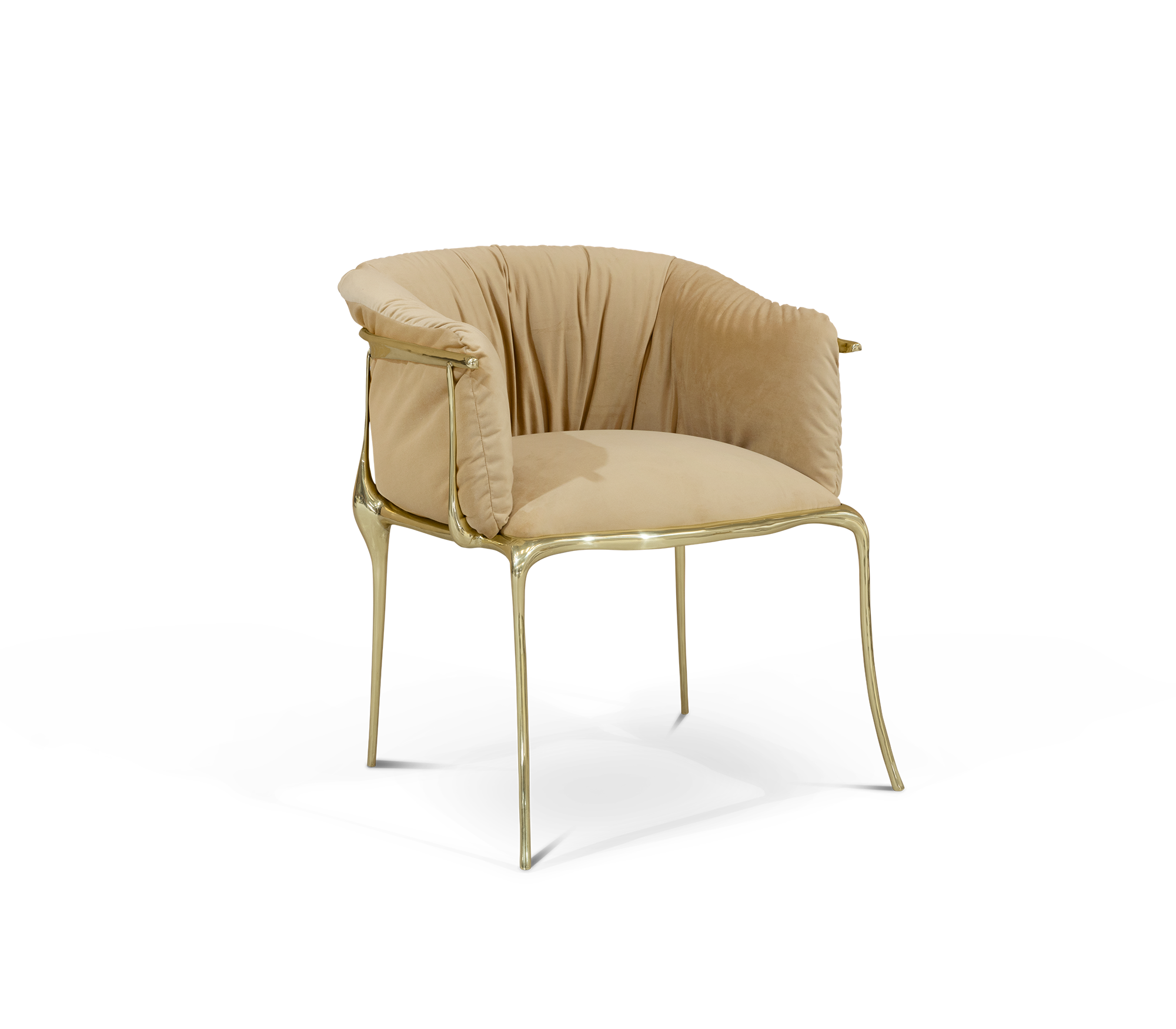 Brass Fabric Gold Sculptural Form Armchair
