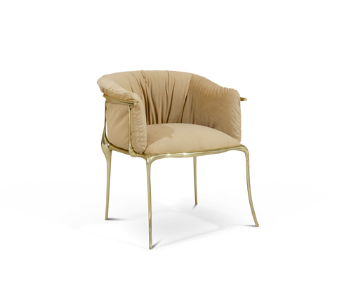 Brass Fabric Gold Sculptural Form Armchair