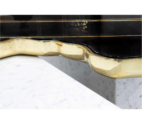 Luxury Sculptural Coffee Table Black & White High-Gloss Marble Finish