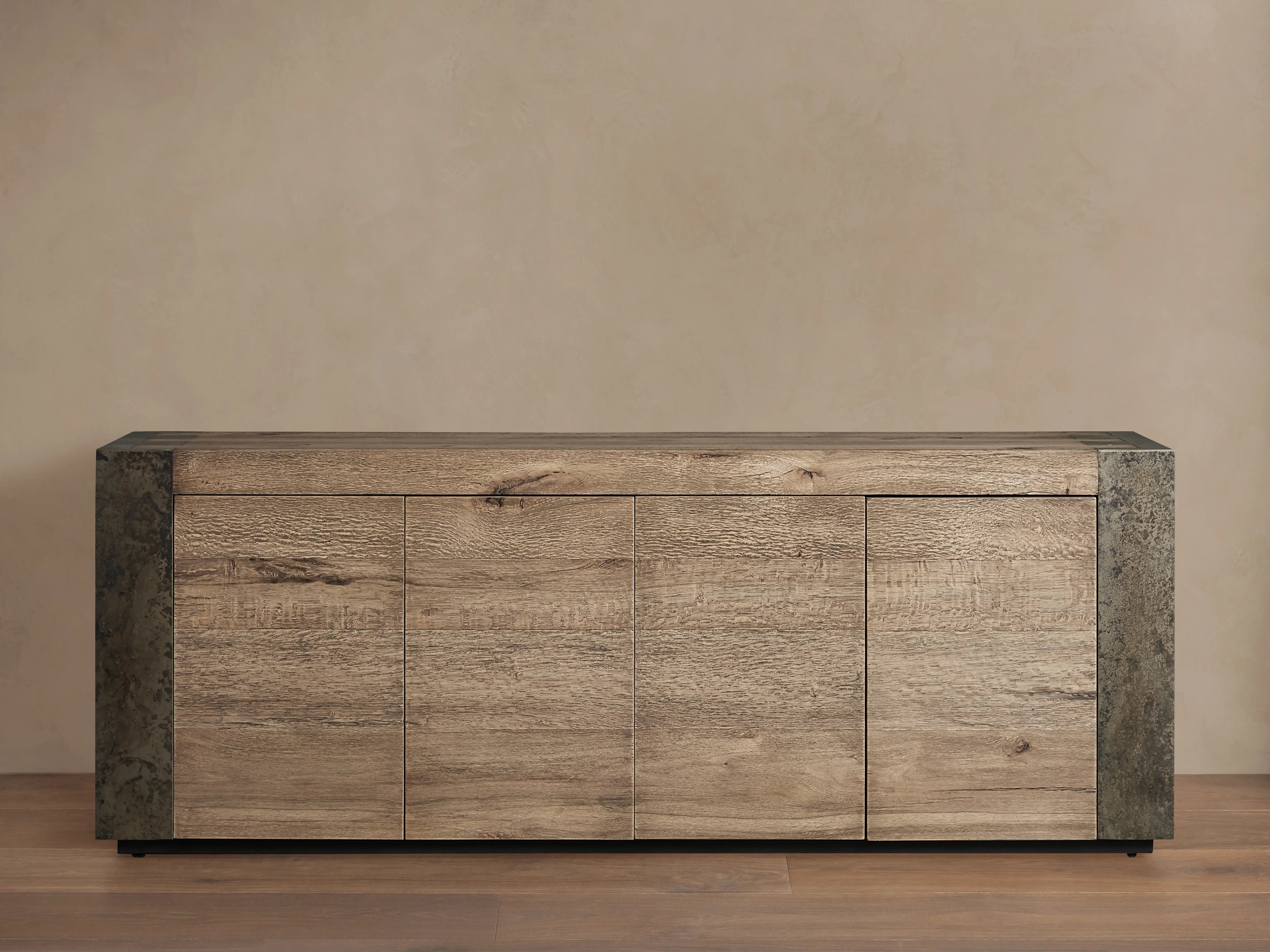Telluride Media Console Oak with Oxidized Steel Rustic Living Furniture
