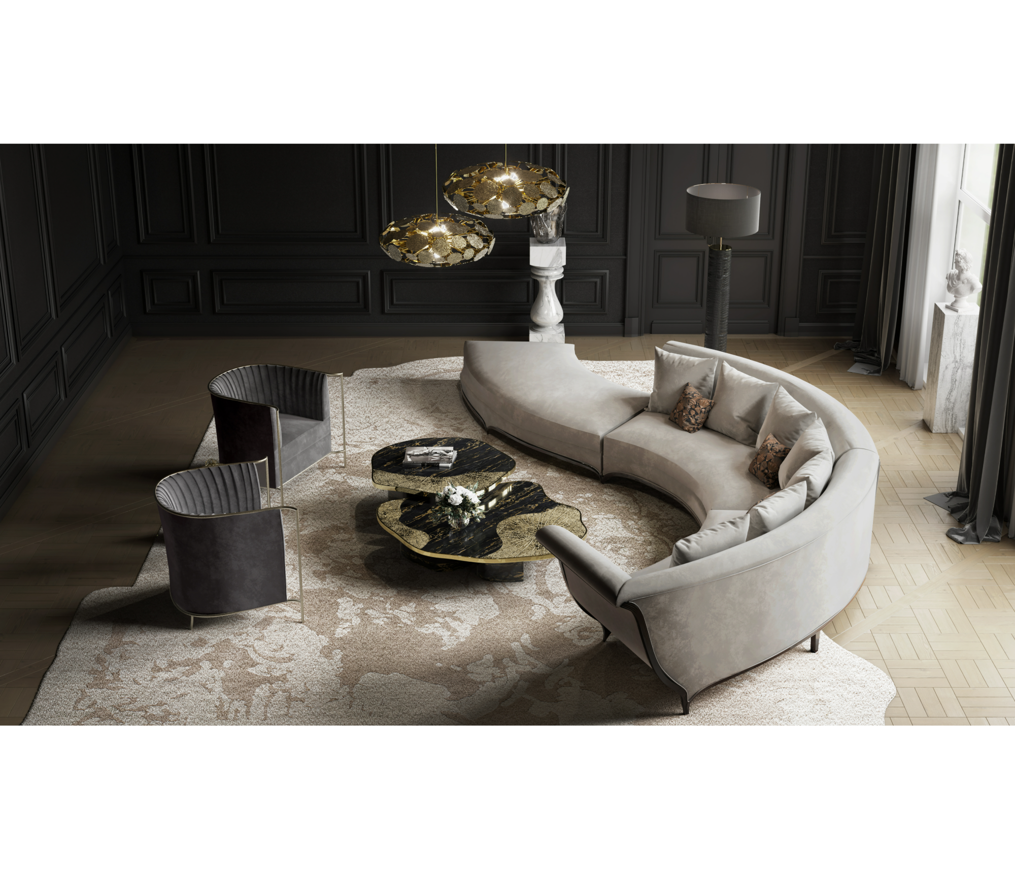 Stone Marble Black Sculptural Form Coffee Table