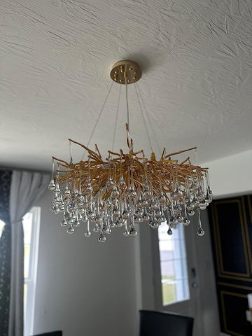 Stunning Tree Branch Crystal Chandelier With Clear Teardrop-shaped Glass Living/Dining Room Ceiling Lamp/Light