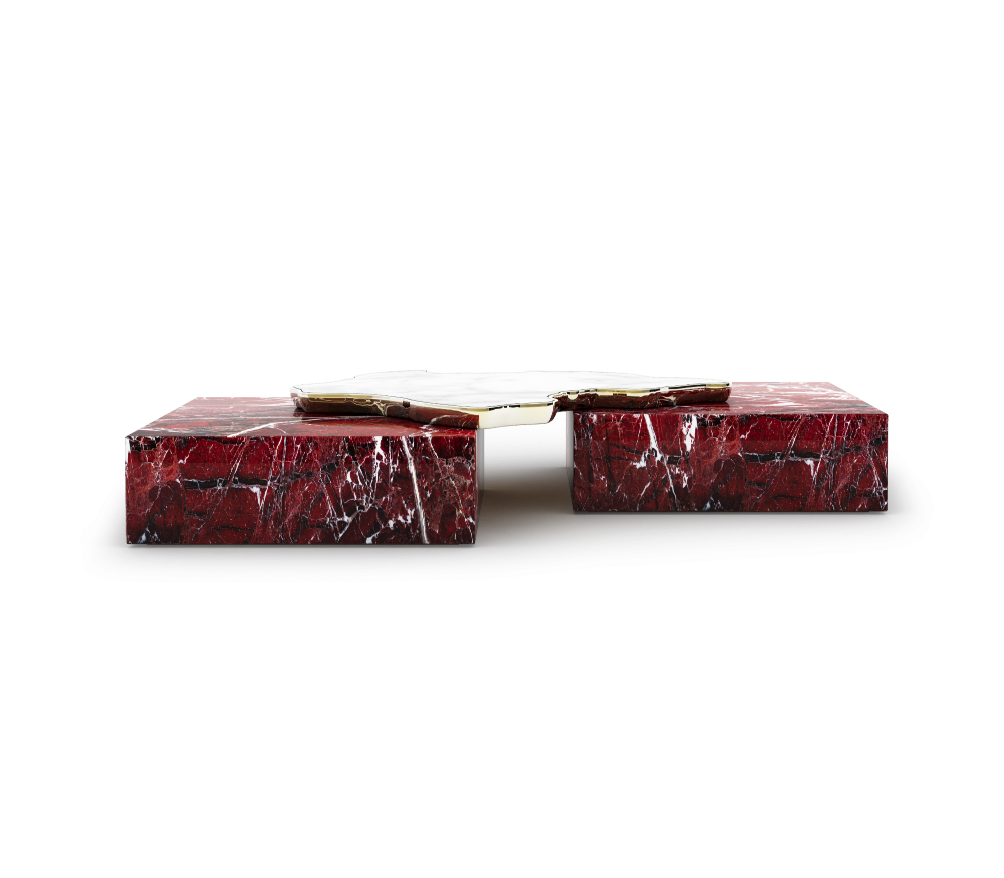Luxury Sculptural Coffee Table Black & White High-Gloss Marble Finish
