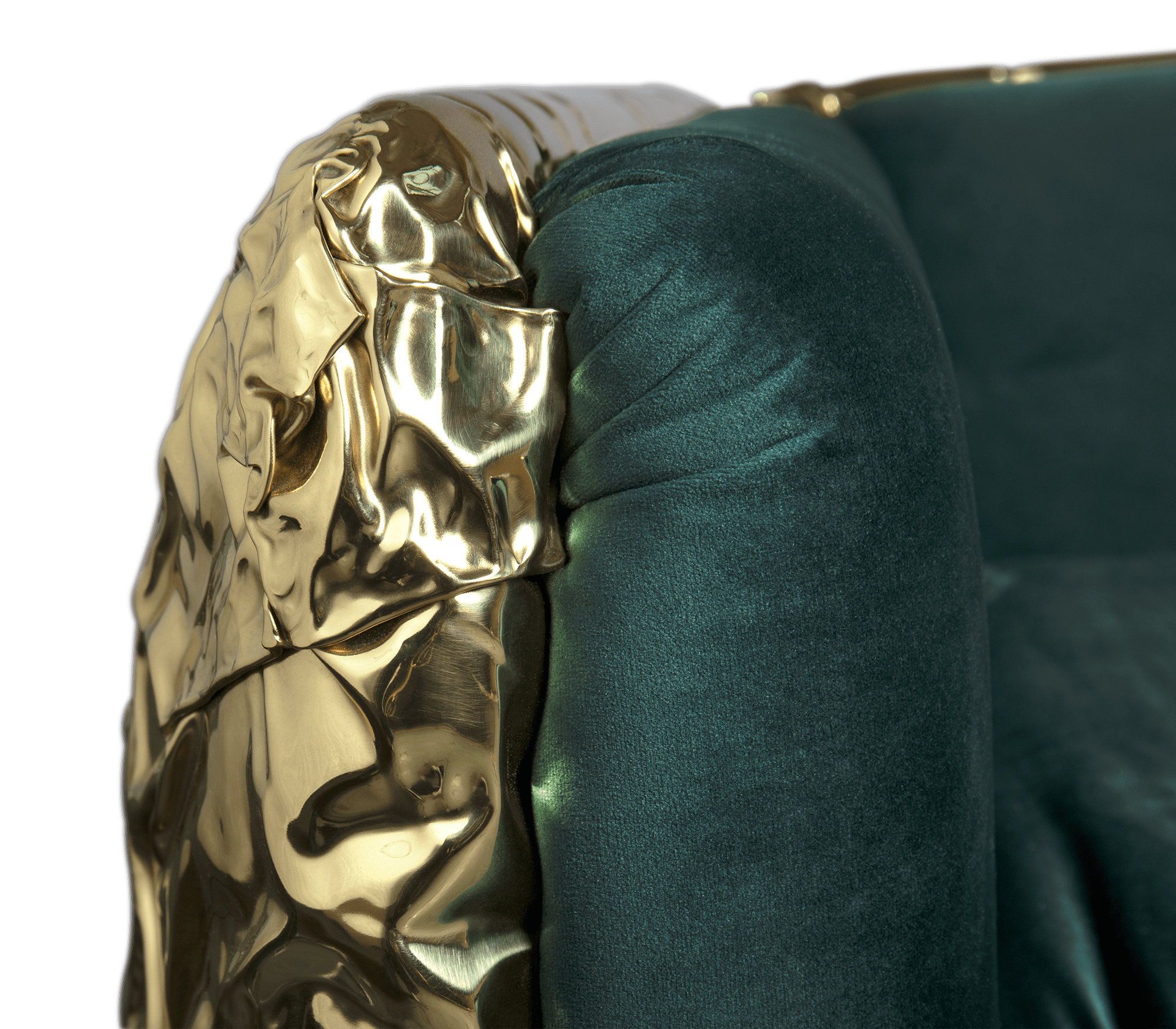 Brass Wood Sculptural Form Sofa