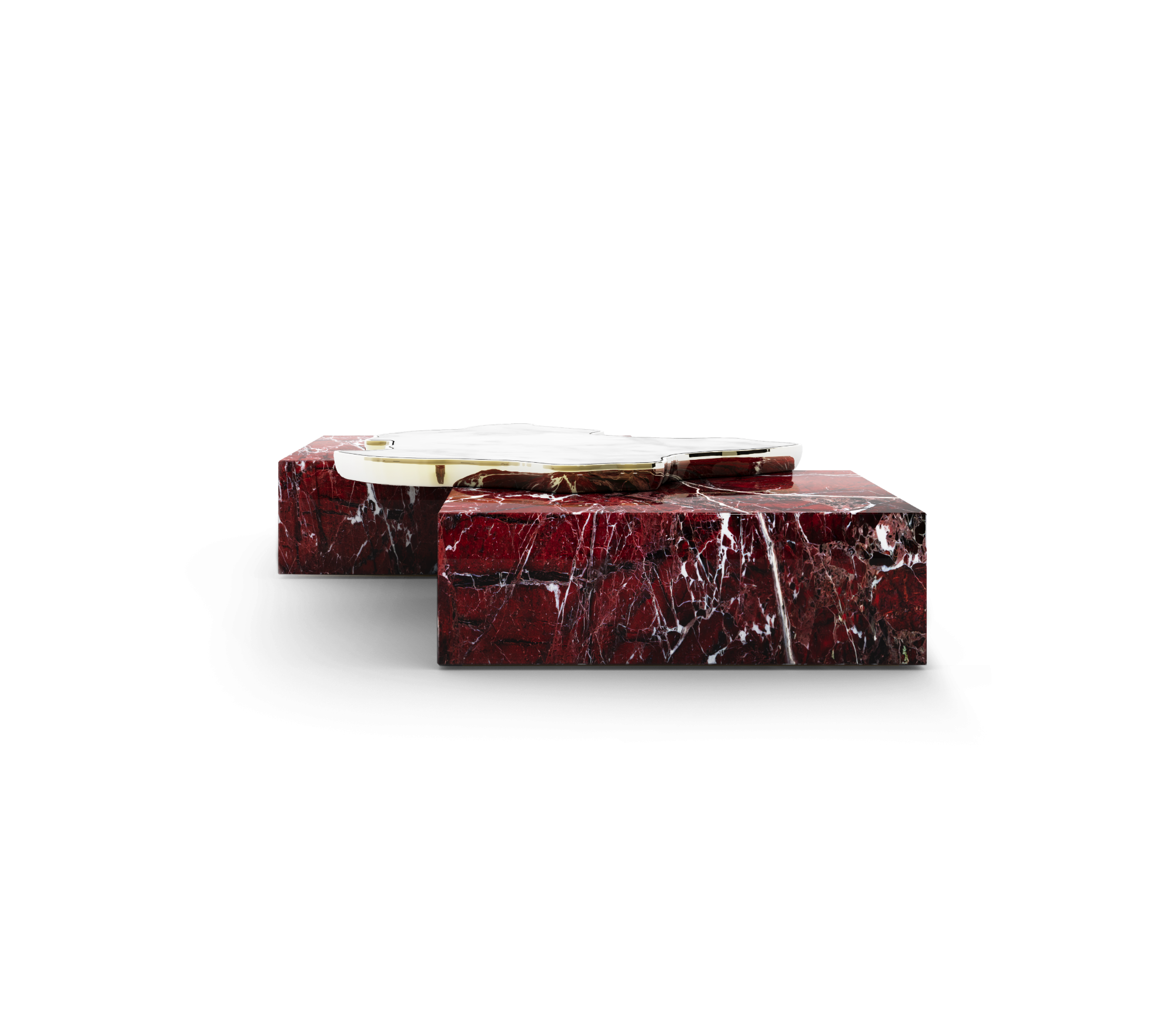 Luxury Sculptural Coffee Table Black & White High-Gloss Marble Finish