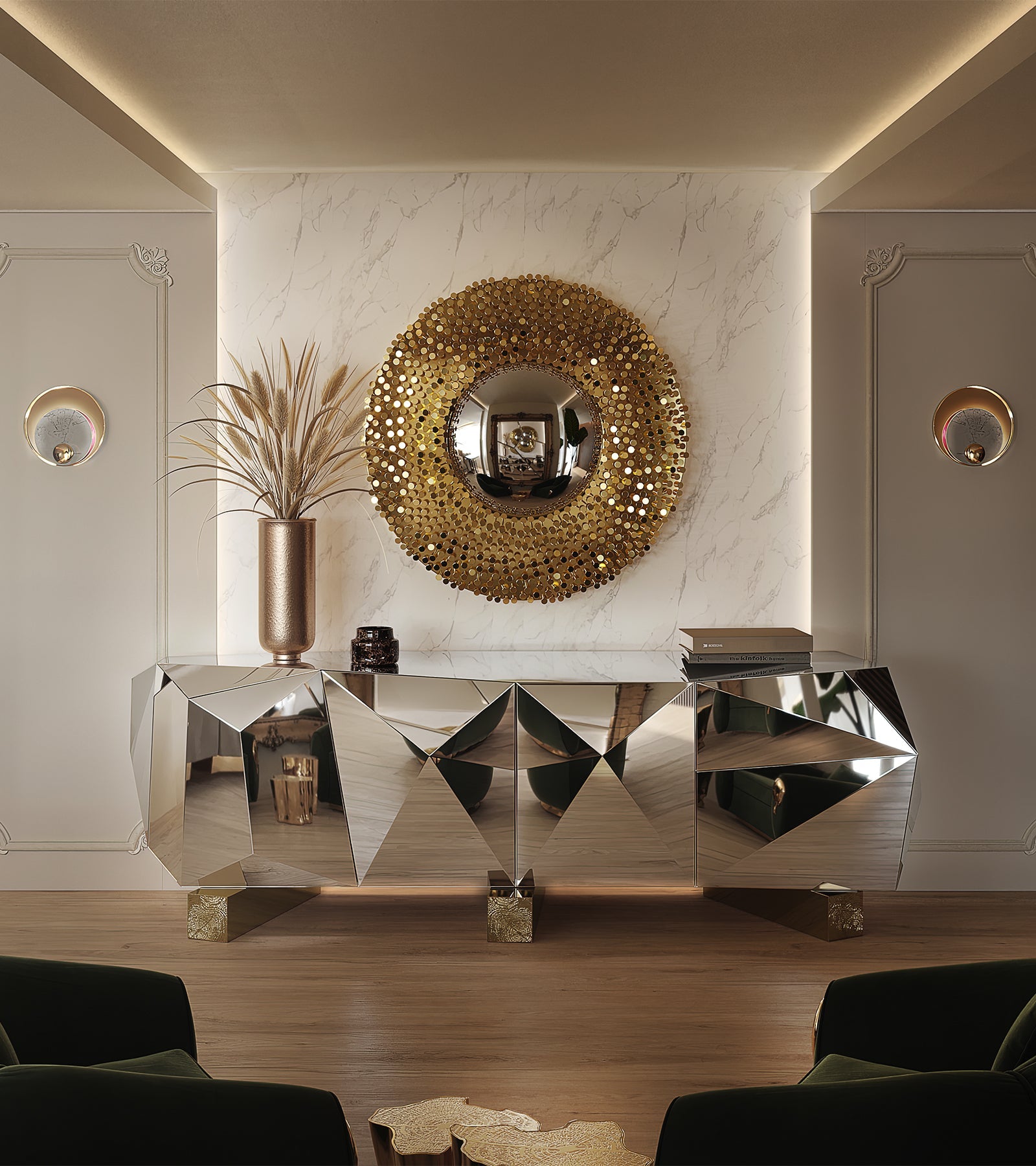 Hidden Storage Faceted Design Sideboard