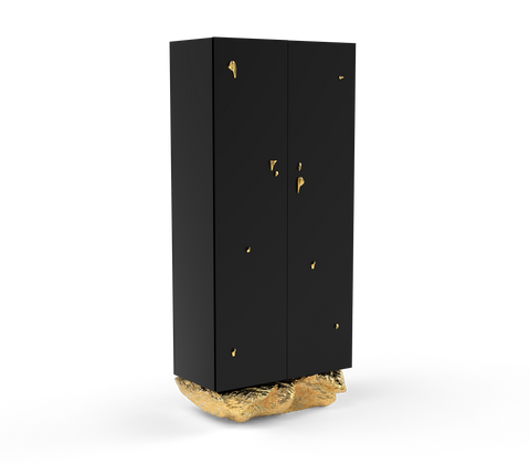 Brass Glass Black Hidden Storage Curio Cabinet