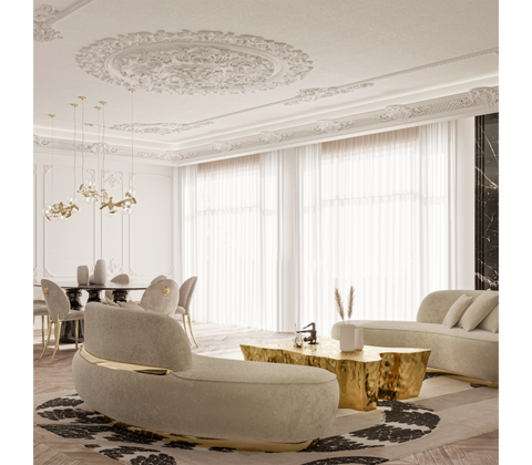 Brass Wood Sculptural Form Sofa
