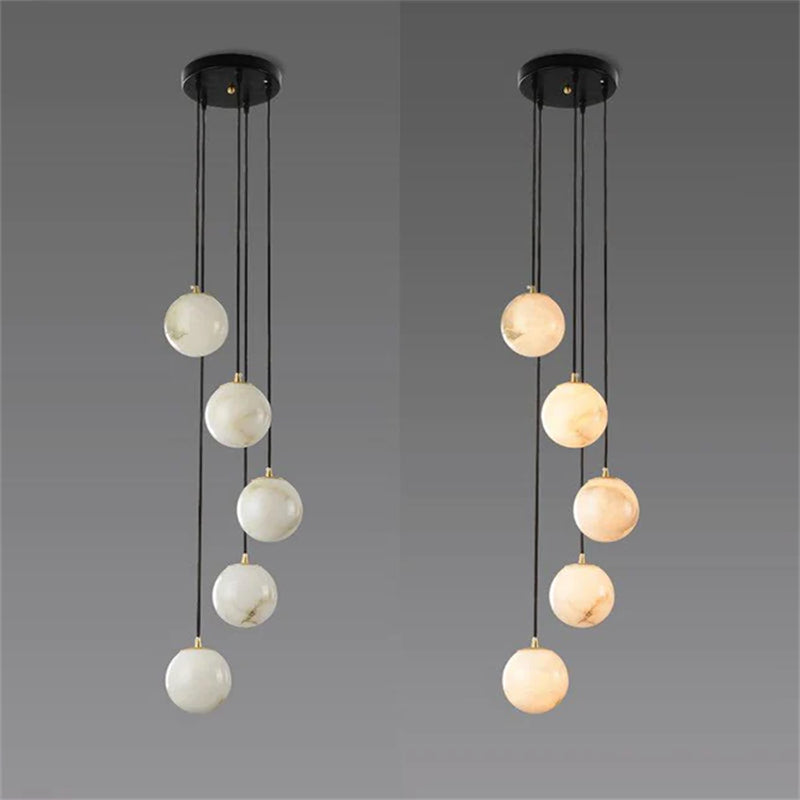 Roden Alabaster Global Pendant Chandelier For Staircase, Spiral Global Pendant