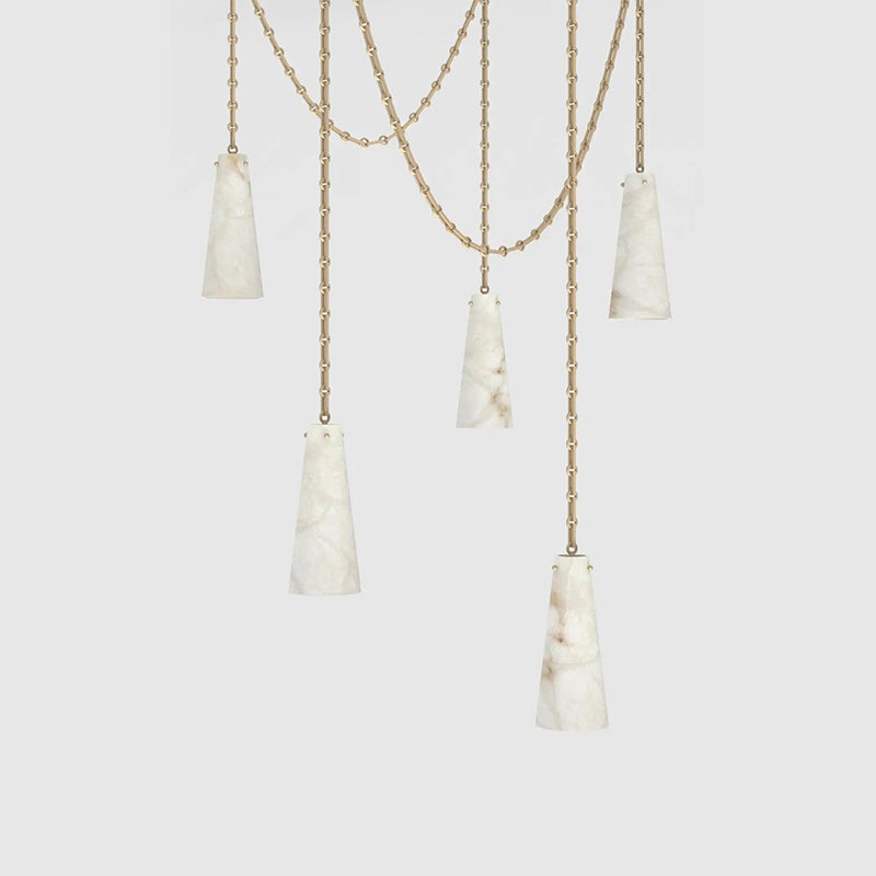 Contemporary Lucca Chandelier 202A-5 in Alabaster, 5-Light Vintage Alabaster Pendant Cluster