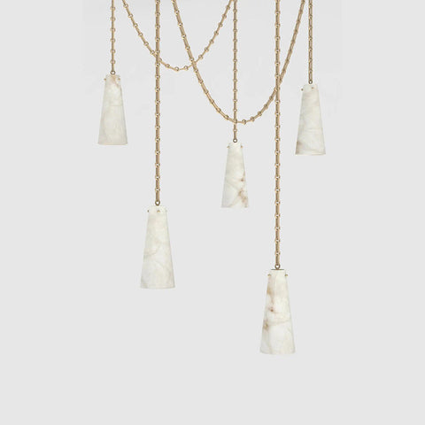 Contemporary Lucca Chandelier 202A-5 in Alabaster, 5-Light Vintage Alabaster Pendant Cluster