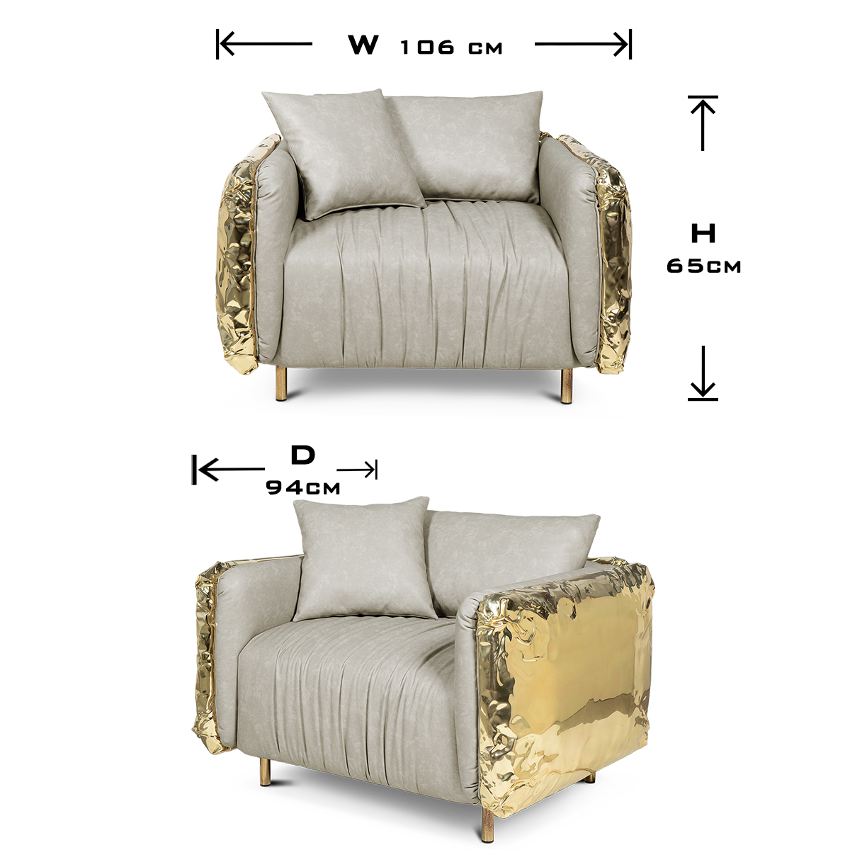 Brass Leather Sculptural Form Armchair