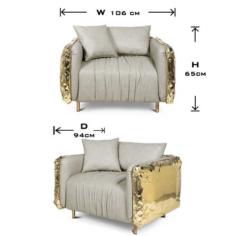 Brass Leather Sculptural Form Armchair