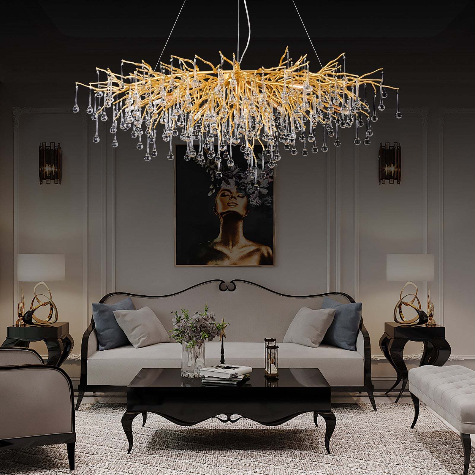 Housegent Modern Crystal Small Raindrop Chandelier