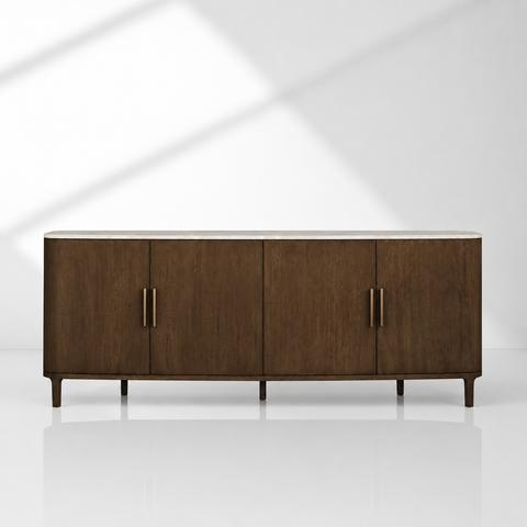 Danny Marble Top Sideboard Oak Wood Buffet Buffet Table Cabinet Country Entryways TV Cabinet