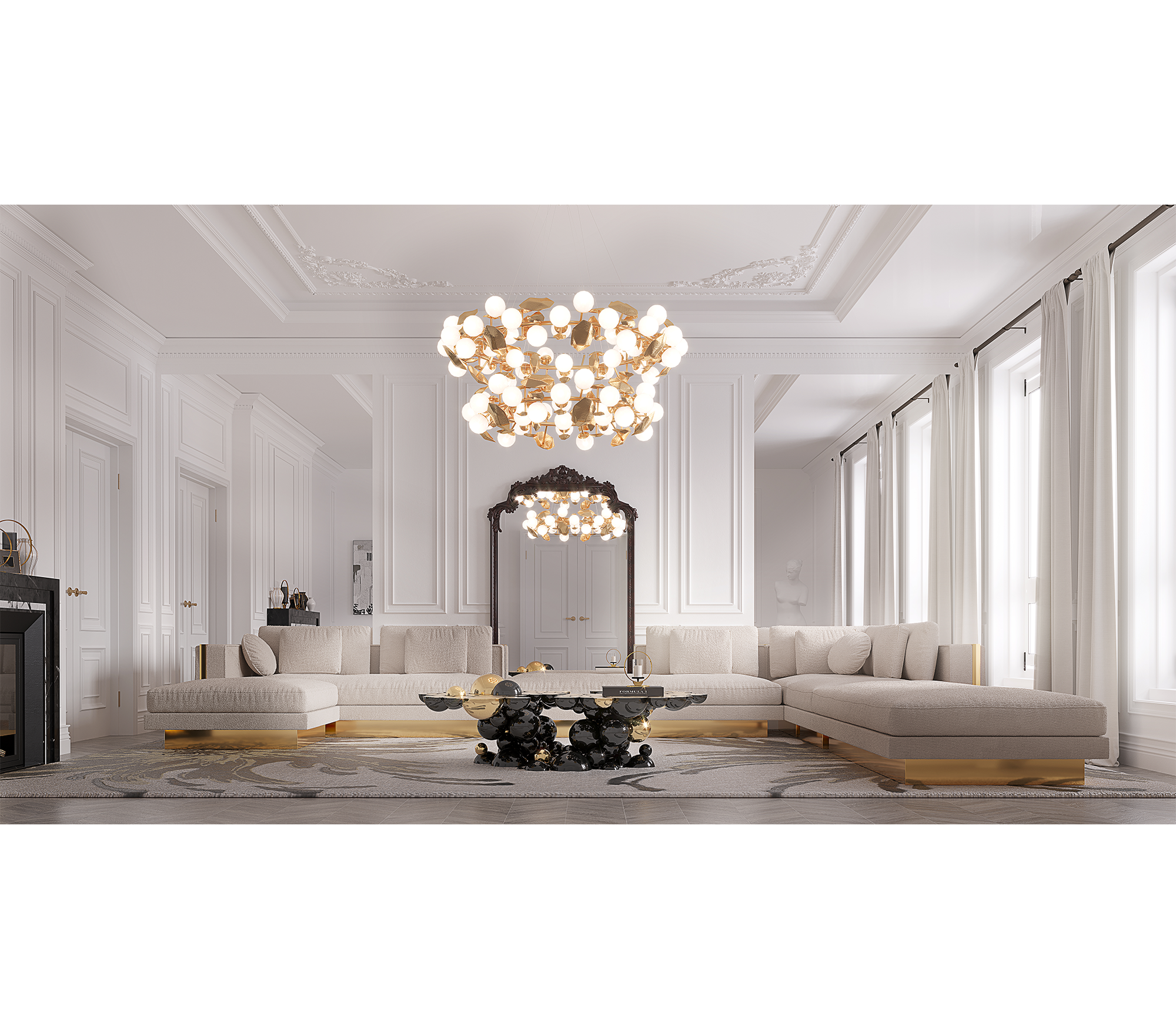 Brass Stone Gold Sculptural Form Sofa