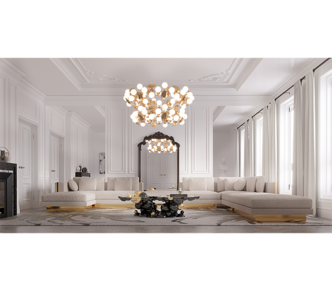 Brass Stone Gold Sculptural Form Sofa