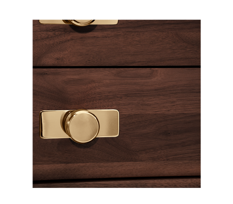 Walnut Bar Cabinet with Brass Accents and Hidden Storage