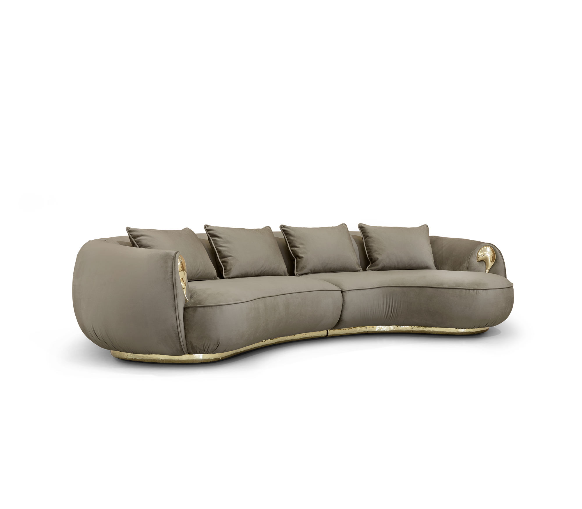 Brass Wood Sculptural Form Sofa Living Room