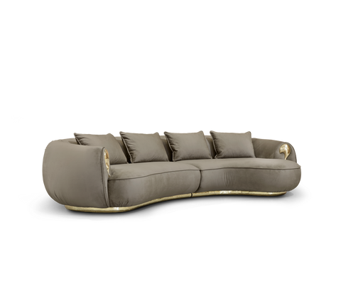 Brass Wood Sculptural Form Sofa Living Room