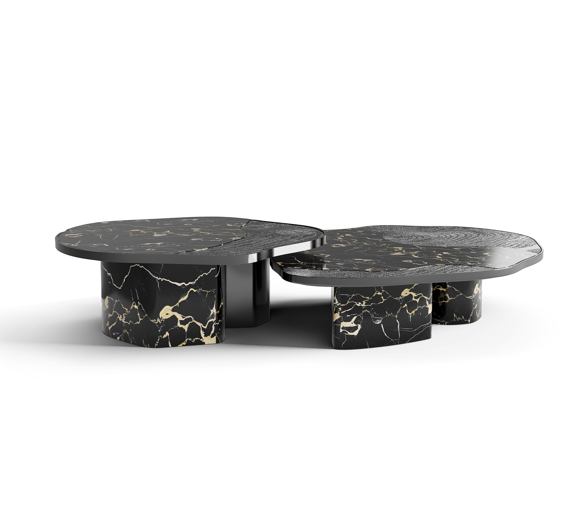 Stone Marble Black Sculptural Form Coffee Table