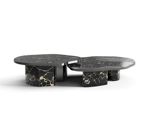 Stone Marble Black Sculptural Form Coffee Table