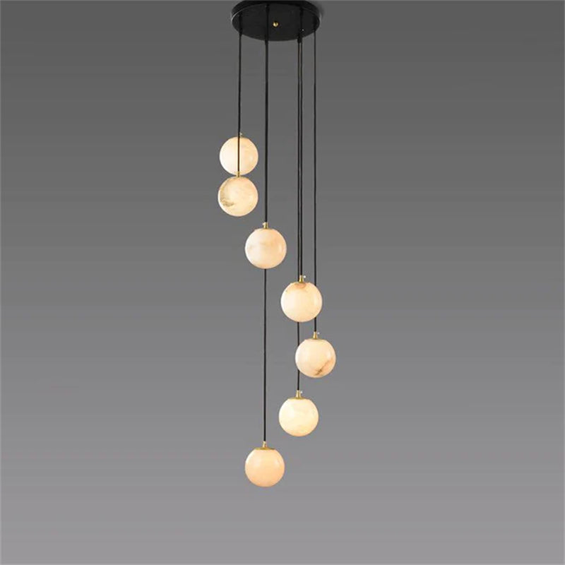 Roden Alabaster Global Pendant Chandelier For Staircase, Spiral Global Pendant