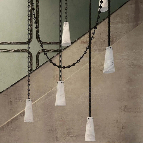 Contemporary Lucca Chandelier 202A-5 in Alabaster, 5-Light Vintage Alabaster Pendant Cluster