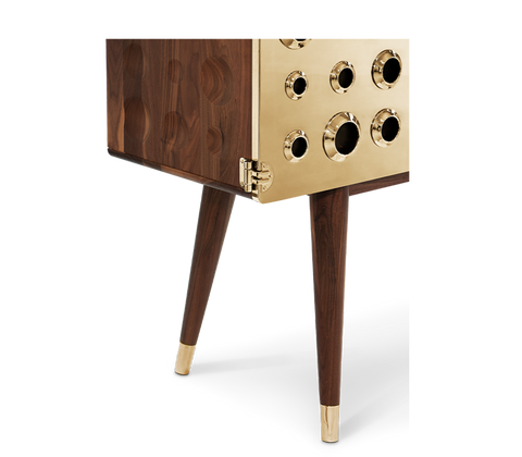 Walnut Bar Cabinet with Brass Accents and Hidden Storage