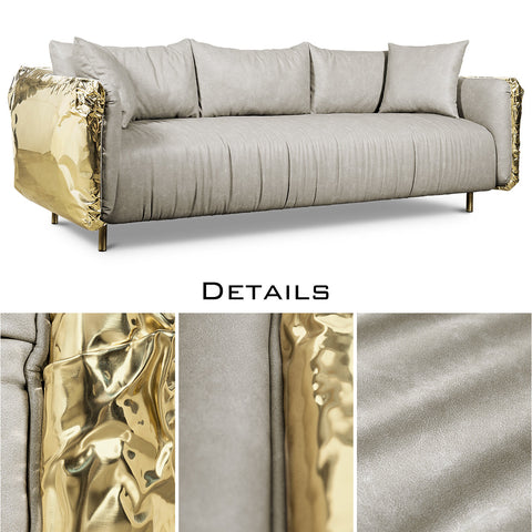 Brass Wood Sculptural Form Sofa