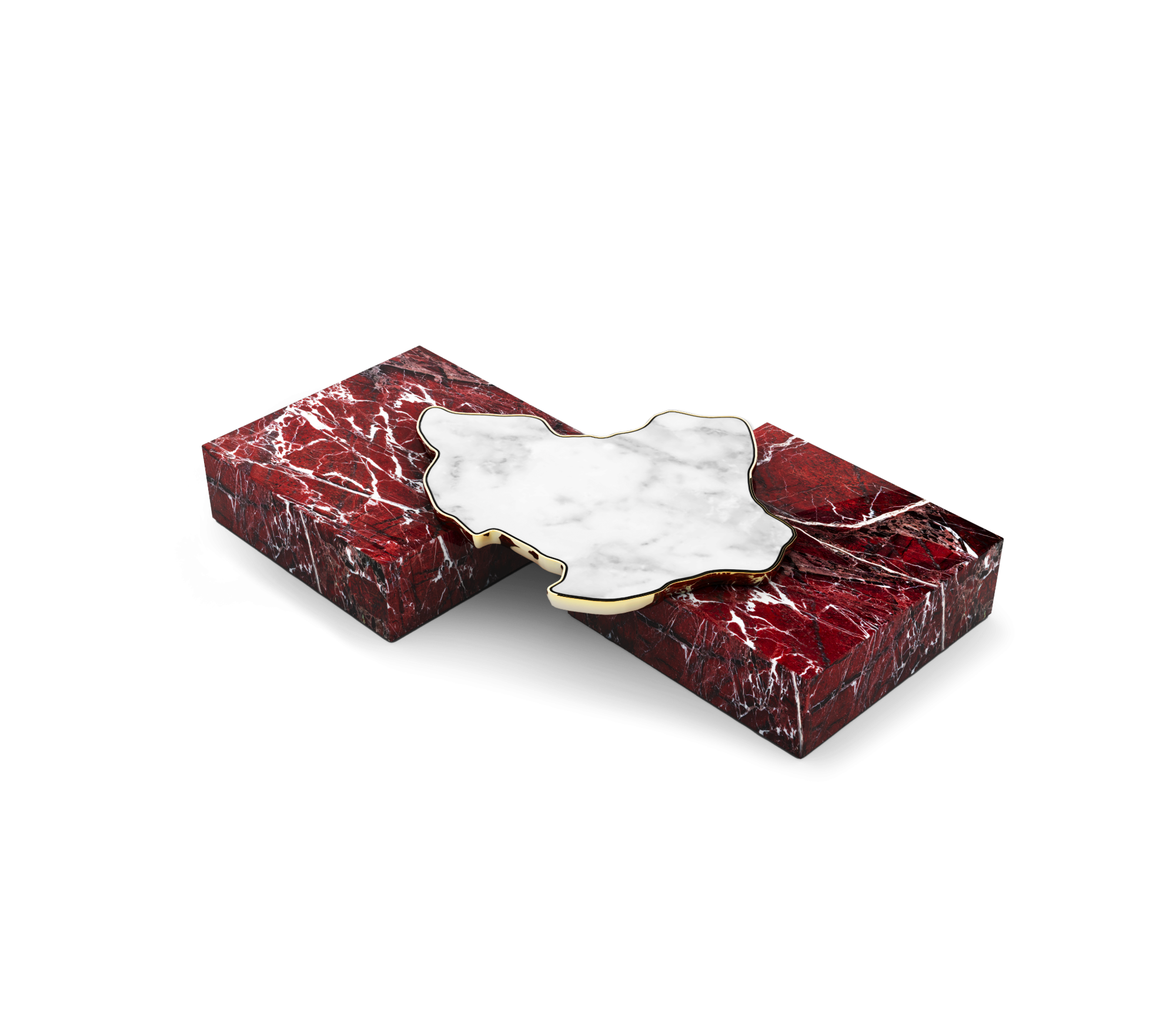 Luxury Sculptural Coffee Table Black & White High-Gloss Marble Finish