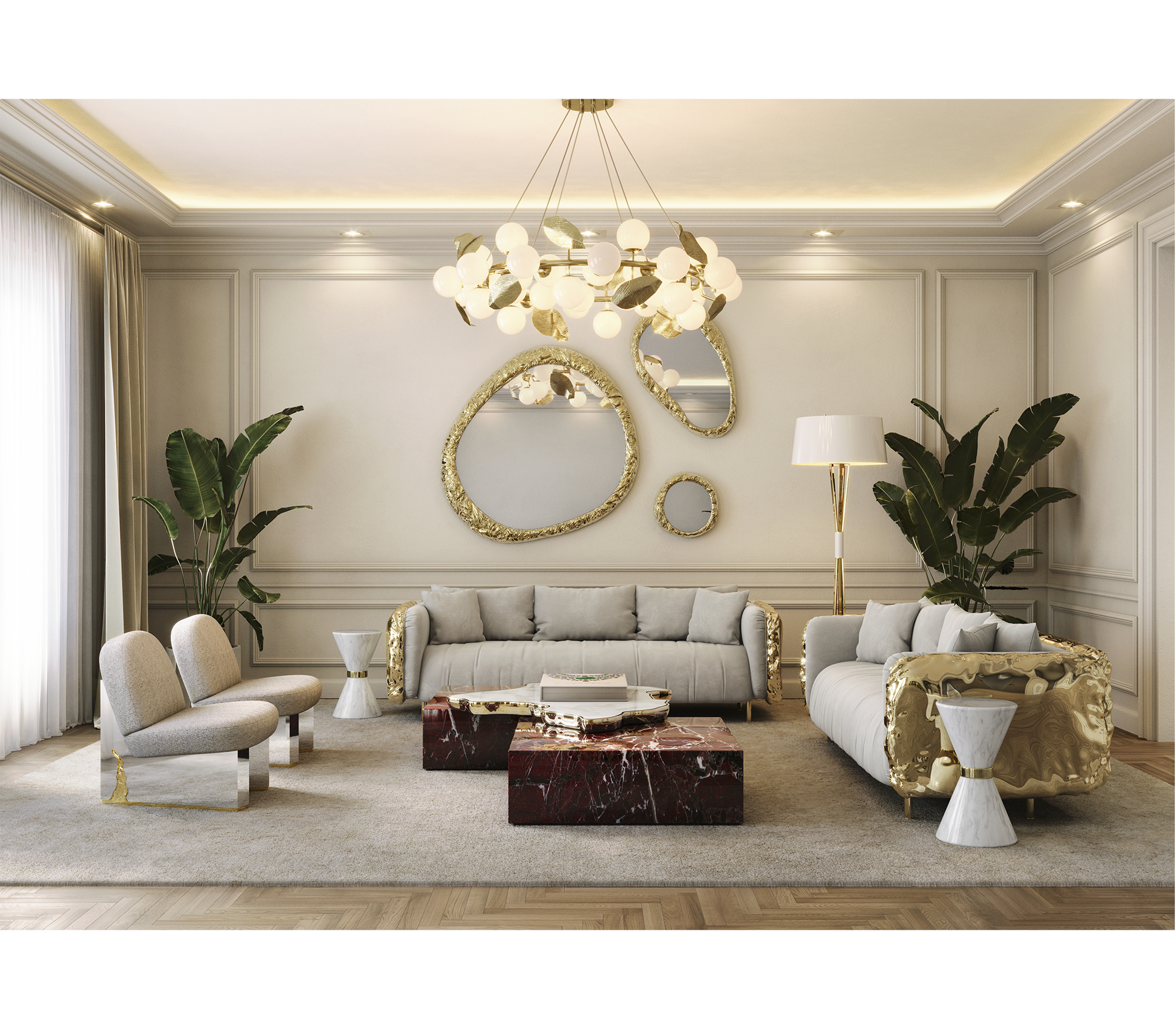 Luxury Sculptural Coffee Table Black & White High-Gloss Marble Finish
