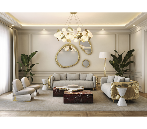 Luxury Sculptural Coffee Table Black & White High-Gloss Marble Finish