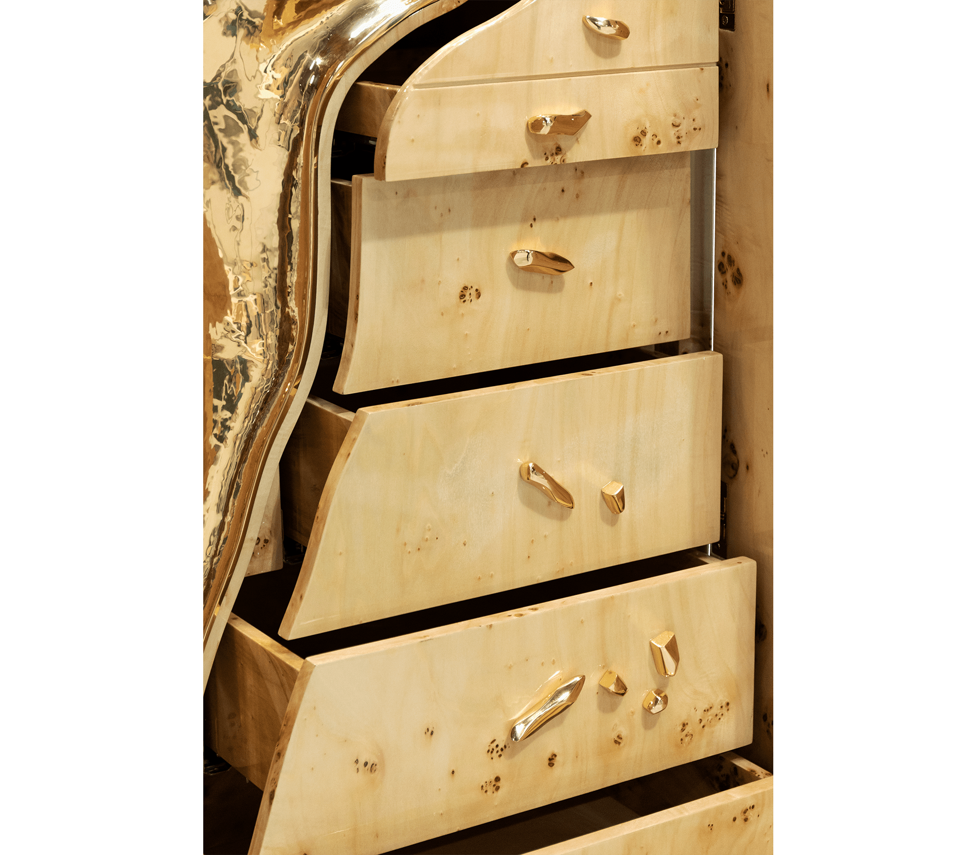 Walnut Brass Hidden Storage Display Cabinet Brass Accents