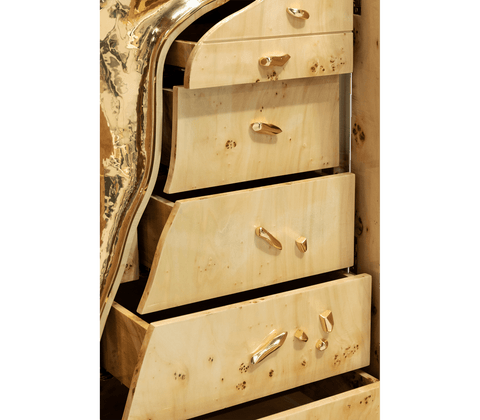 Walnut Brass Hidden Storage Display Cabinet Brass Accents