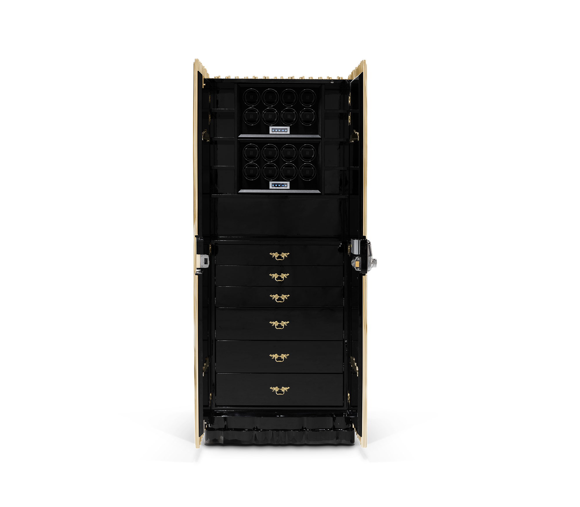 Symphony Watch Winder Safe with Gold-Plated Brass Pipes and