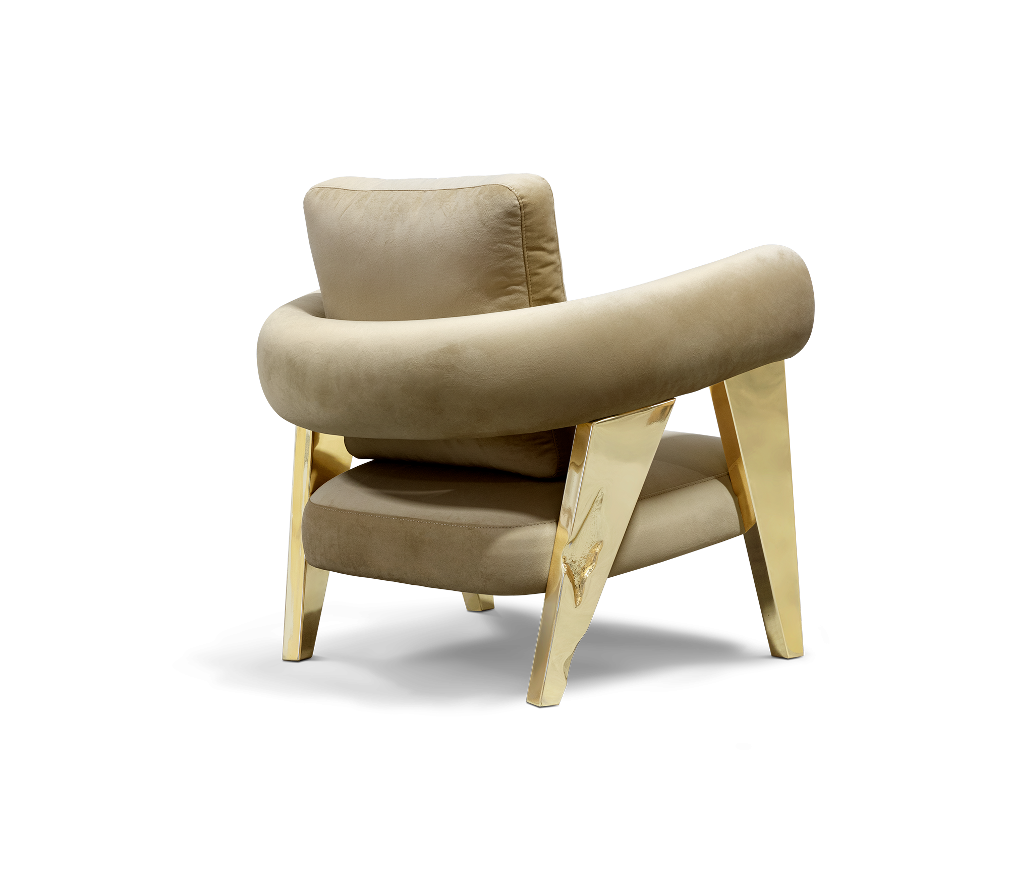 Brass Fabric Sculptural Form Armchair
