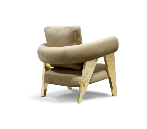 Brass Fabric Sculptural Form Armchair