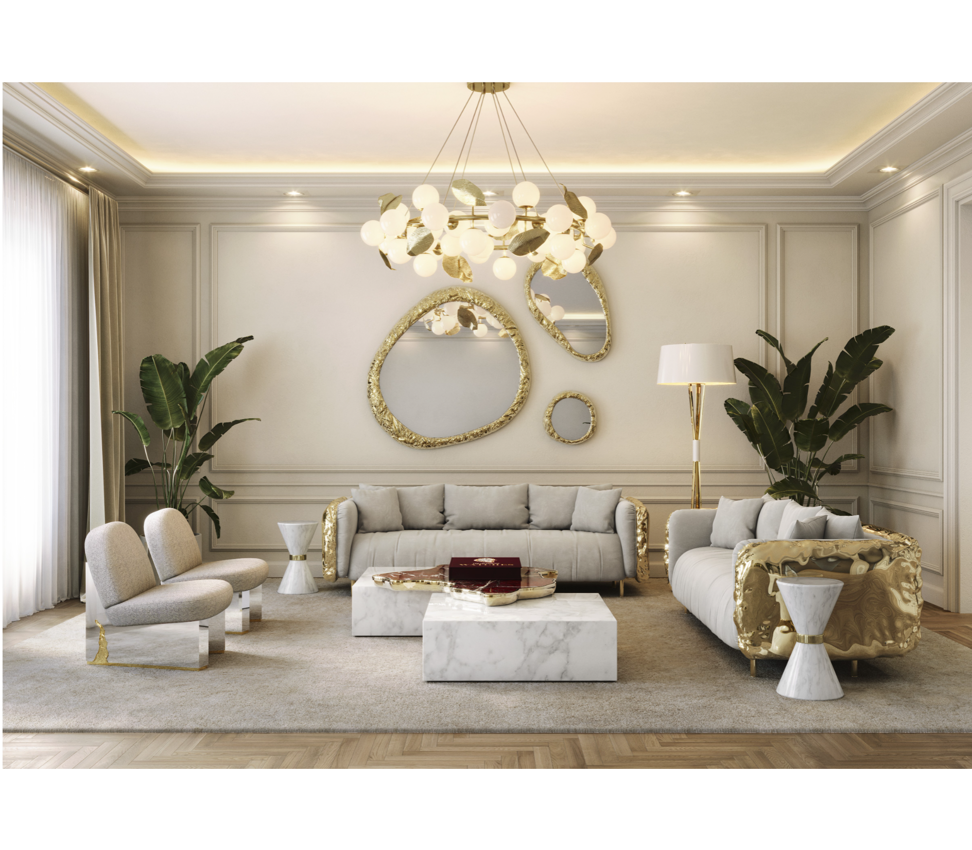 Luxury Sculptural Coffee Table Black & White High-Gloss Marble Finish
