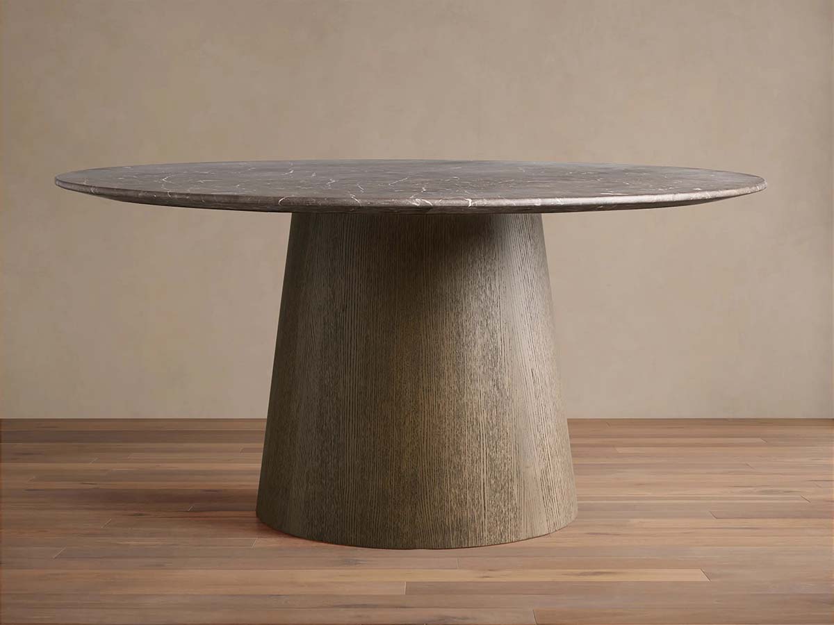 Saint Germain Round Dining Table with Carrara Marble Top Wood Toulouse Base
