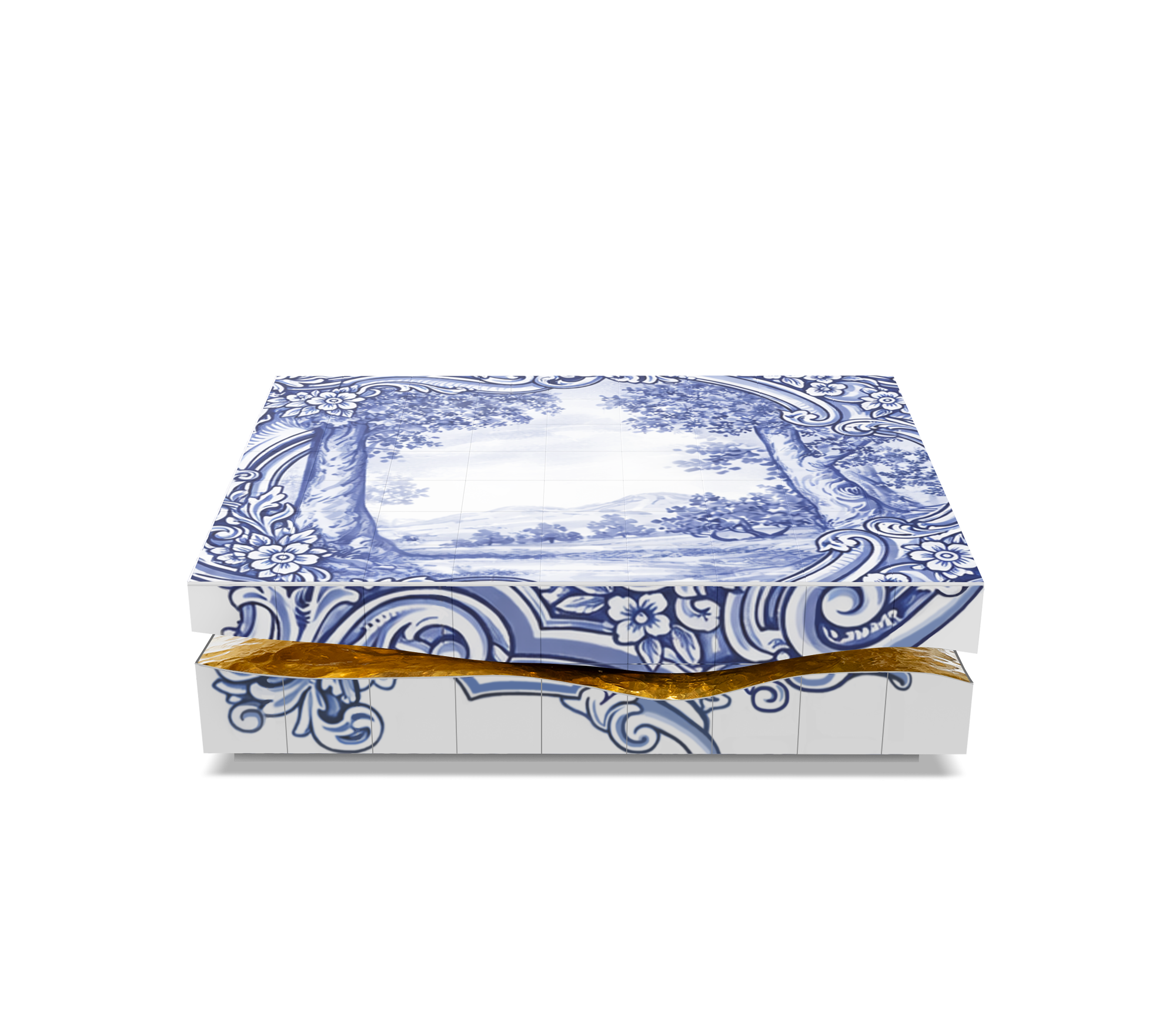Brass Stone White Sculptural Form Coffee Table