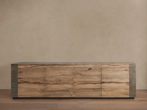 Telluride Media Console Oak with Oxidized Steel Rustic Living Furniture