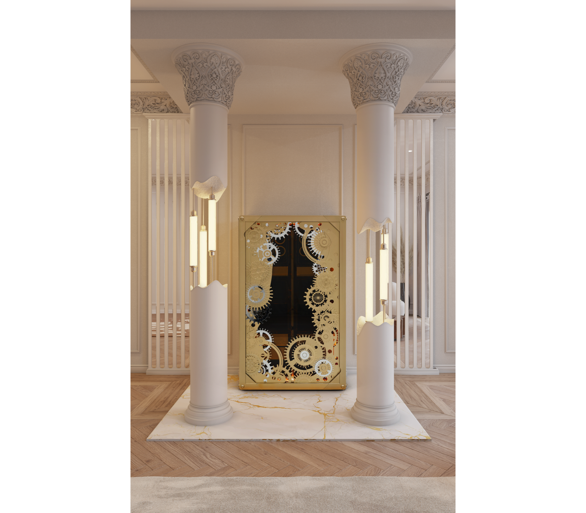 Baron Safe with Electric Opening System, Gold-Plated Brass