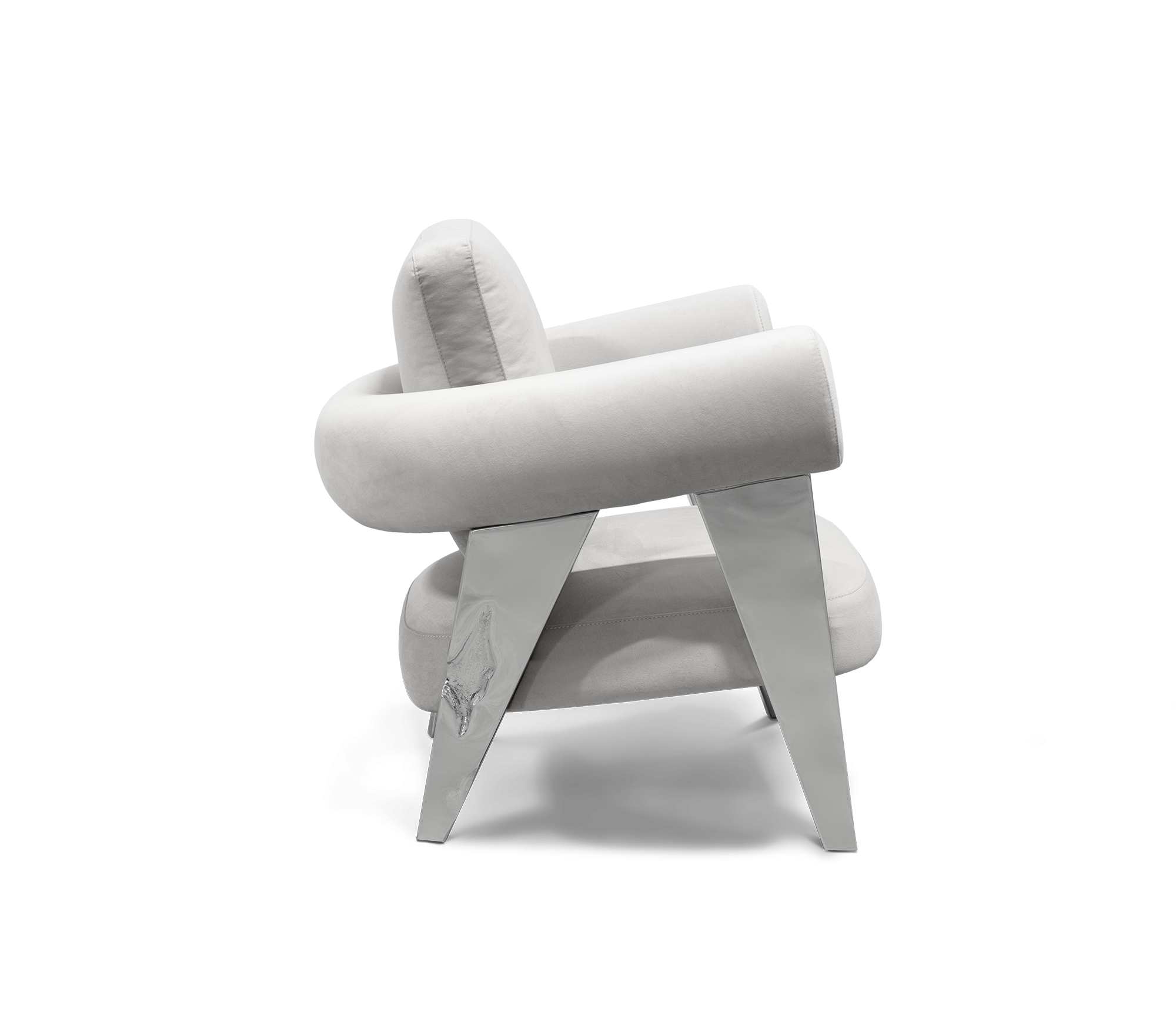 Brass Fabric Sculptural Form Armchair
