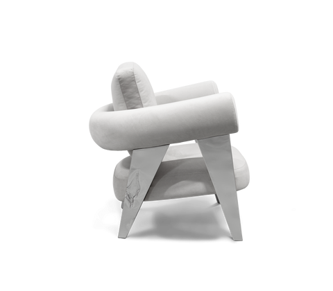 Brass Fabric Sculptural Form Armchair