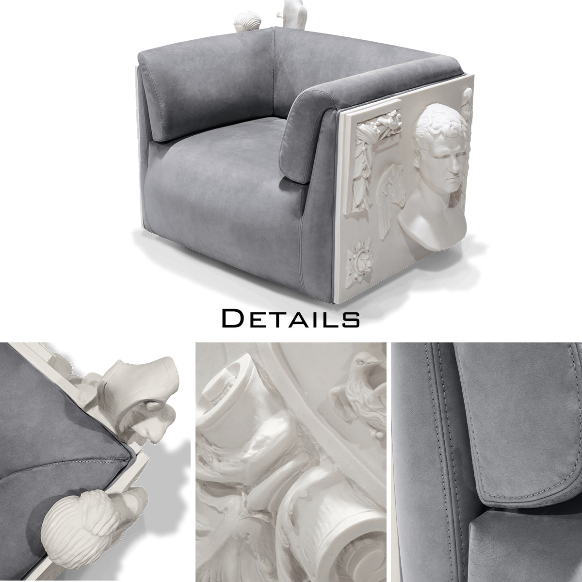 Stone Wood Sculptural Form Armchair