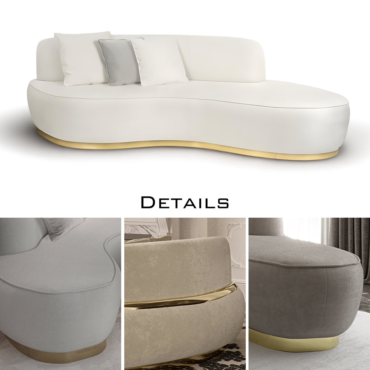 Brass Wood Sculptural Form Sofa