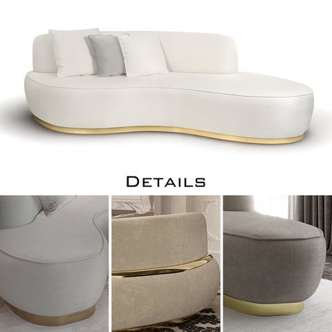Brass Wood Sculptural Form Sofa