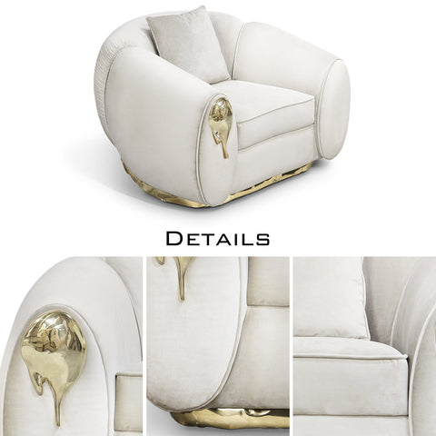 Brass Leather Sculptural Form Armchair